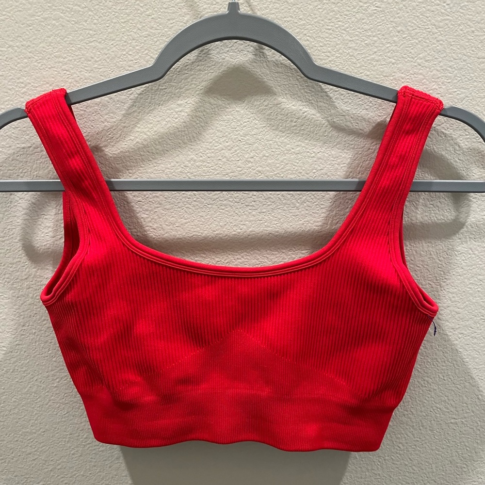 Red ribbed sports bra